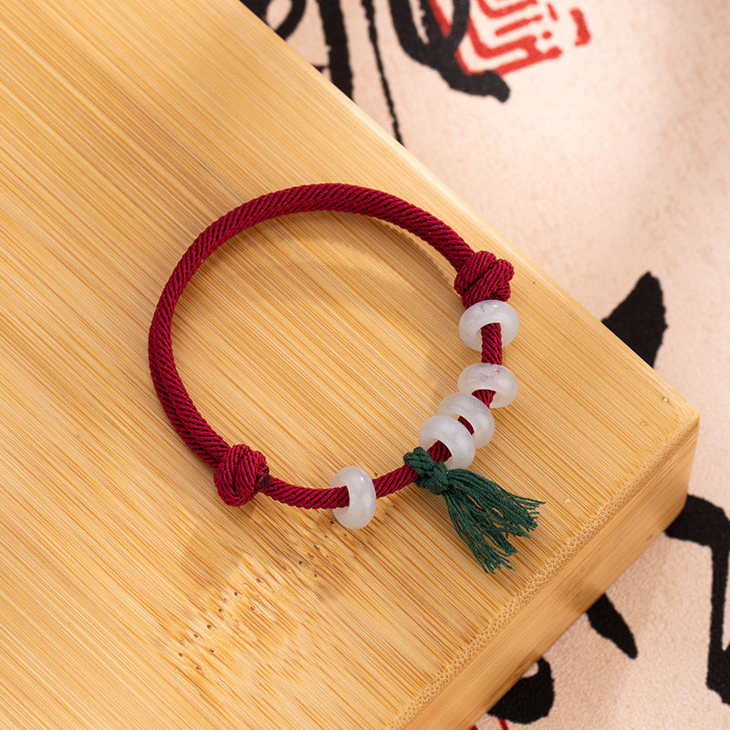 Red String-Peach Wood Jade Ring