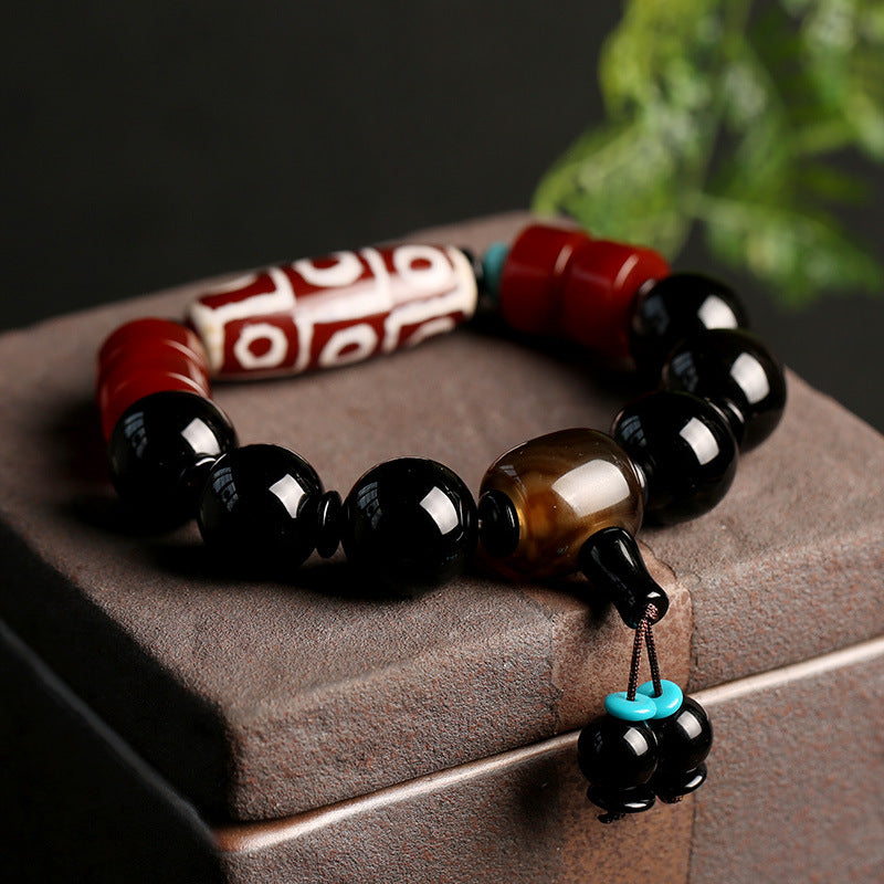 Tibetan Bracelets-Natural Nine Eyes Dzi Beads Agate