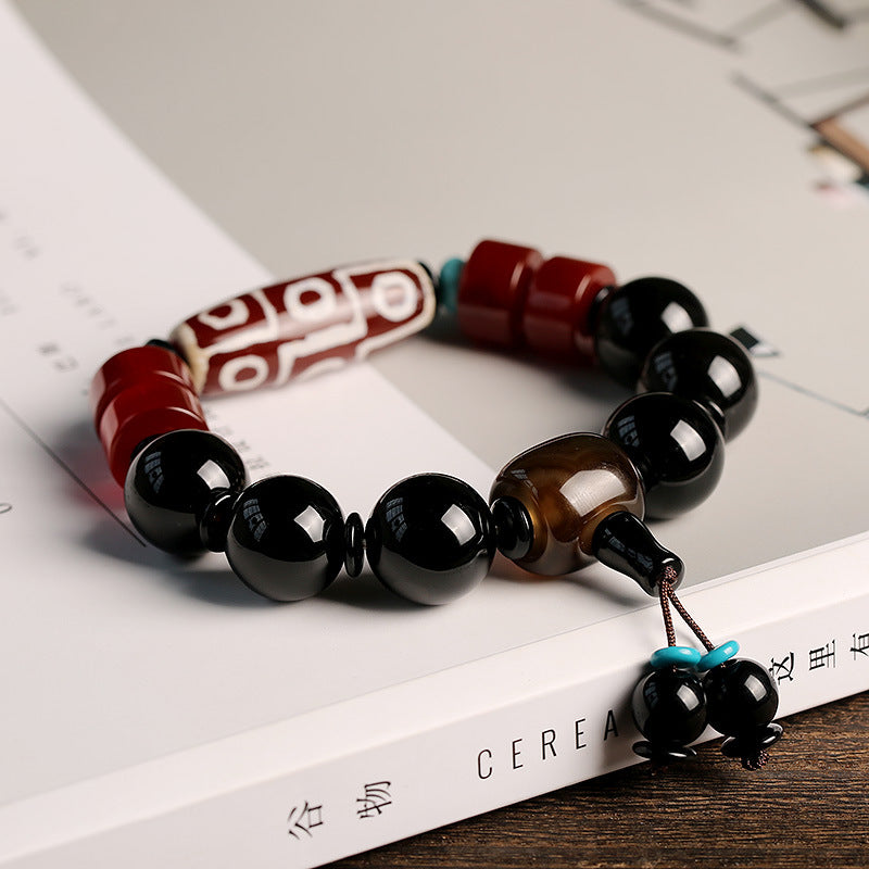 Tibetan Bracelets-Natural Nine Eyes Dzi Beads Agate