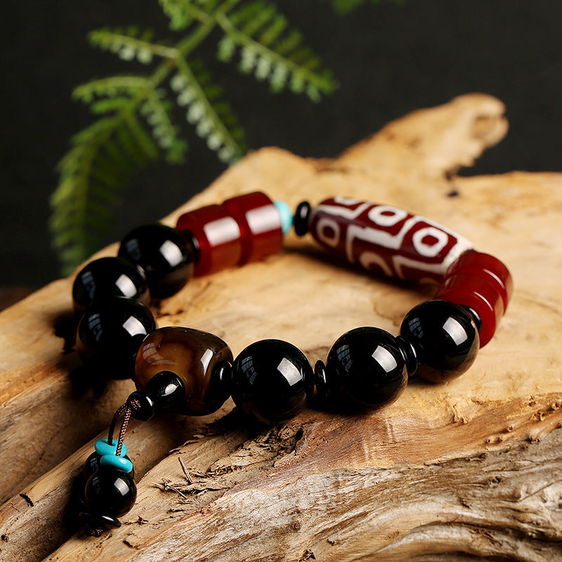 Tibetan Bracelets-Natural Nine Eyes Dzi Beads Agate