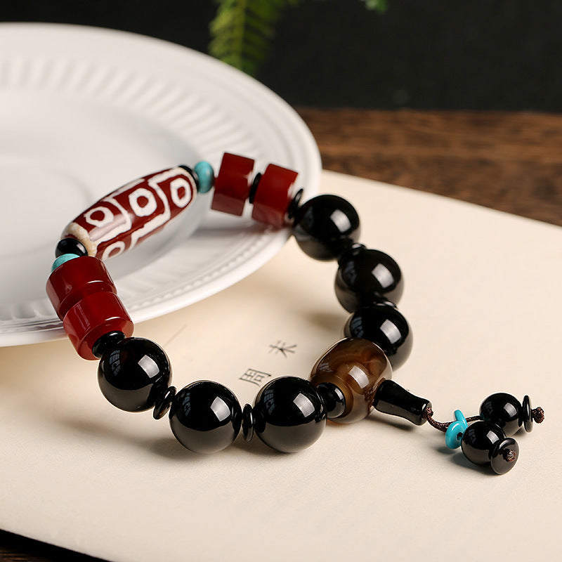 Tibetan Bracelets-Natural Nine Eyes Dzi Beads Agate