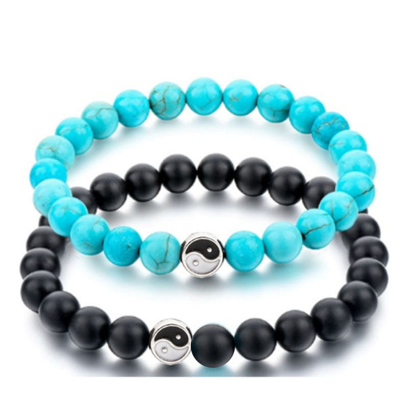 Yin Yang-Bagua White Turquoise & Volcanic Stone & Tiger Eye Stone & Blue Turquoise