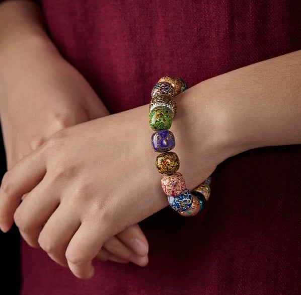 Buddha-Large Lacquer Multi-Precious Purple Sandalwood Square Bead Bracelet