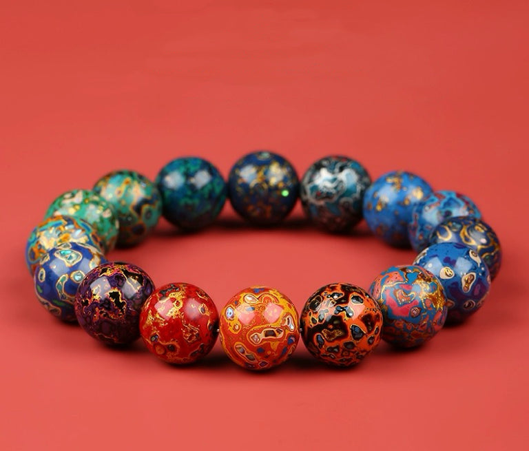 Buddha-Large Lacquer Multi-Precious Purple Sandalwood Round Bead Bracelet