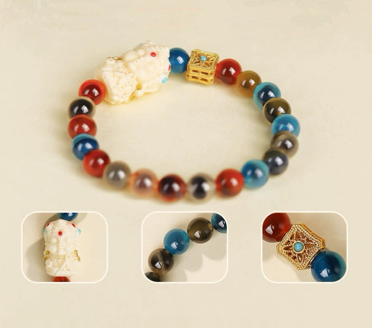 Buddha-Sugar Heart Agate White Jade Bodhi String