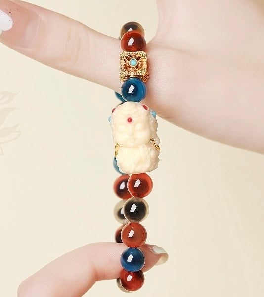 Buddha-Sugar Heart Agate White Jade Bodhi String