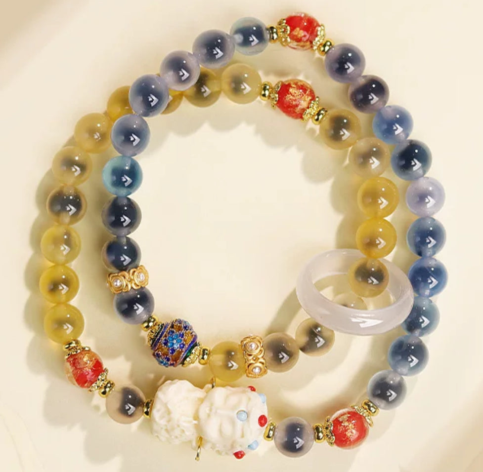 Buddha-Sugar Heart Agate White Jade Bodhi String