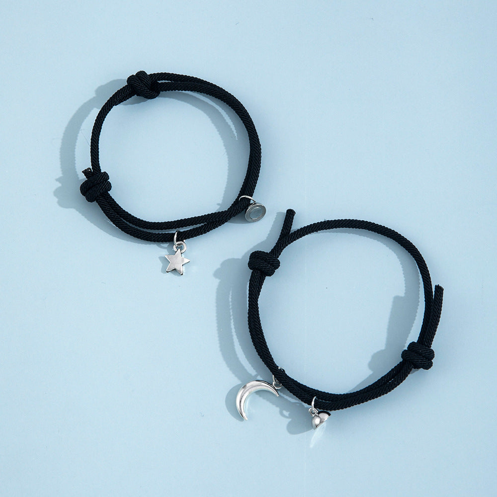 Magnetic Bracelets-Star and Moon Couple Handmade Adjustable Couple Bracelets